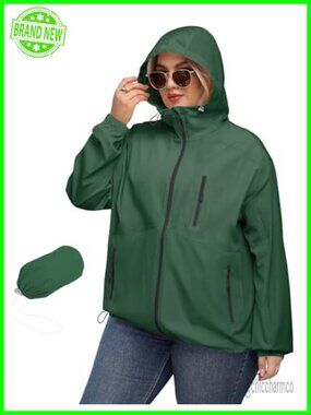 Plus Size Women's Waterproof Rain Jacket with Hood Windproof Anorak